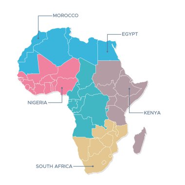 Tüm Ülkelerle Afrika 'nın Düz Kıta Haritası
