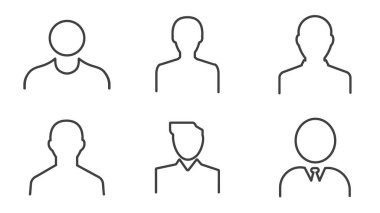 Beyaz Arkaplanda izole edilmiş Kullanıcı Profili Simgelerinin Kümesi