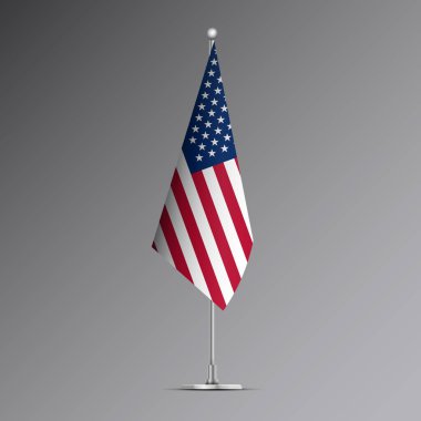 3D realistic flag of the United States of America on steel pole clipart