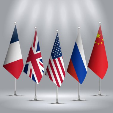 ABD, Rusya, İngiltere, Çin ve Fransa Standing bayrakları