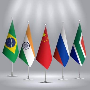 Brezilya, Rusya, Hindistan, Çin ve Güney Afrika Standing bayrakları