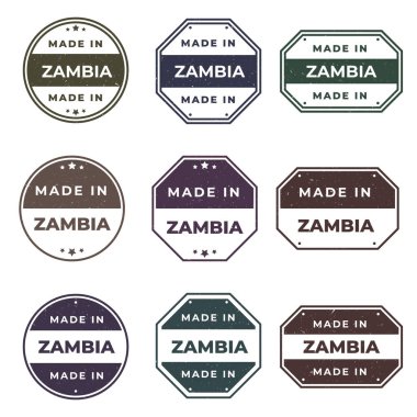 Set of Made In ZAMBIA Labels Ready to use for Product Emblem clipart