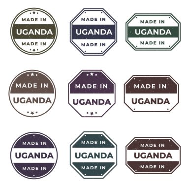 Set of Made In UGANDA Labels Ready to use for Product Emblem clipart