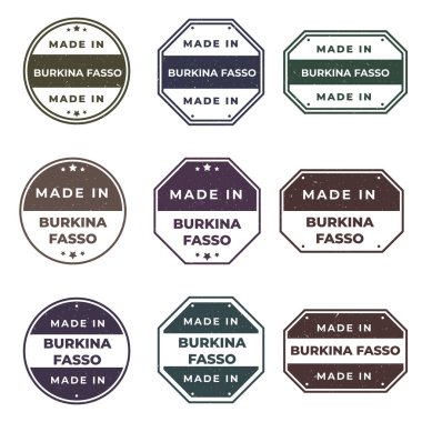 Set of Made In BURKINA FASSO Labels Ready to use for Product Emblem clipart