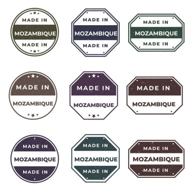 Set of Made In MOZAMBIQUE Labels Ready to use for Product Emblem clipart