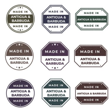 Set of Made In ANTIGUA AND BARBUDA Labels Ready to use for Product Emblem clipart