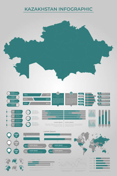 KAZAKHSTAN Map Template with Business Infographic Elements