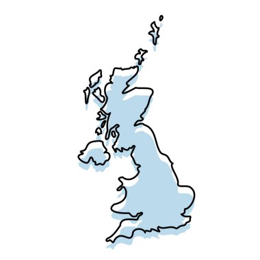 Beyaz arkaplanda izole edilmiş gövdesi ve ana hatlarıyla UNITED KINGDOM Haritası