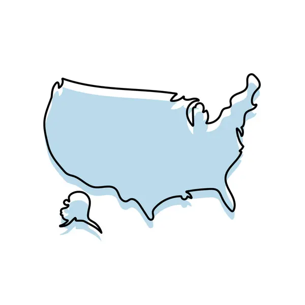 Beyaz arkaplanda izole edilmiş gövdesi ve ana hatlarıyla ABD Haritası