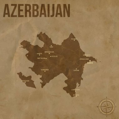 Bölgesel Sınırlar ve Büyük Şehirler Konumlarıyla Eski AZERBAIJAN Haritası