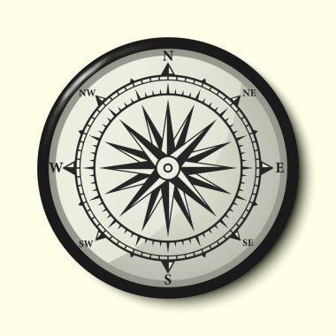 Kuzey, Doğu, Güney ve Batı 'nın Ana Yönleriyle Tek Renkli Navigasyonel Pusula