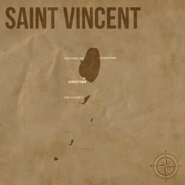 Bölgesel Sınırlar ve Büyük Şehirler Konumlarıyla Eski SAINT VINCENT Haritası
