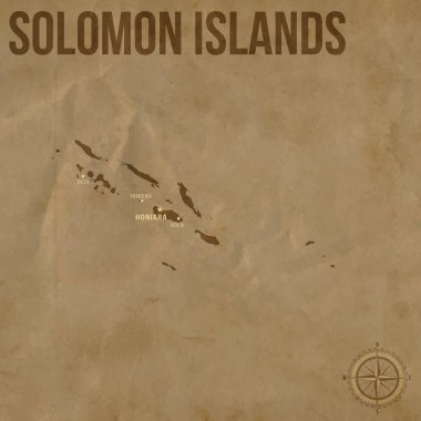 Vintage SOLOMON Adaları Bölgeler Sınırlar ve Büyük Şehirler Konumları Haritası