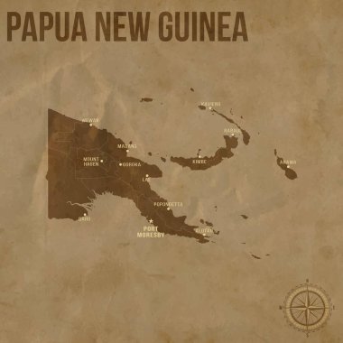 Bölgesel Sınırlar ve Büyük Şehirler Konumlarıyla Eski PAPUA YENİ GUINEA Haritası