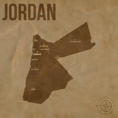 Bölgesel Sınırlar ve Büyük Şehirler Konumlarıyla Eski JORDAN Haritası