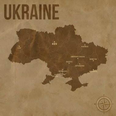 Bölgesel Sınırlar ve Büyük Şehirler Konumlarıyla Eski UKRAINE Haritası