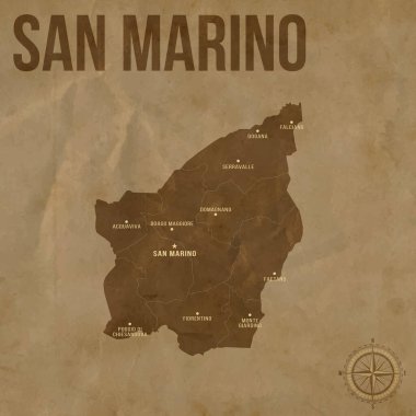 Bölgesel Sınırlar ve Büyük Şehirler Konumlarıyla Eski SAN MARINO Haritası