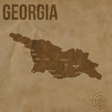 Bölgesel Sınırlar ve Büyük Şehirler Konumlarıyla Eski GEORGIA Haritası