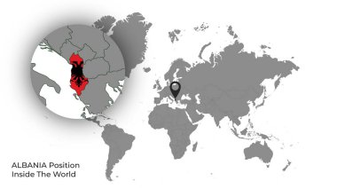Haritada Bayrakla Dünya İçinde ALBANIA Konumu