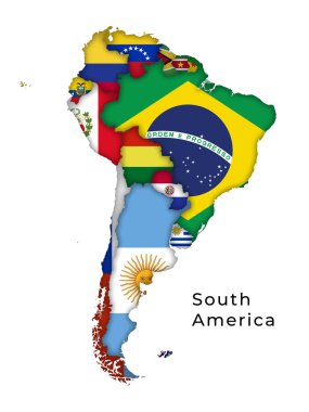 Güney Amerika Haritası Her Ülkenin Bayraklarını Vurguluyor
