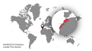 Haritada Bayrakla Dünyanın İçinde Fas Konumu
