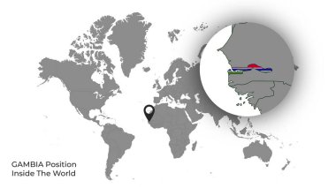 Haritada Bayrakla Dünya İçinde GAMBIA Konumu