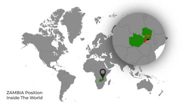 ZAMBIA Haritada Bayrakla Dünya İçinde Konum