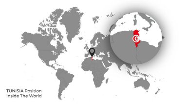Haritada Bayrakla Dünya İçinde Tunus Konumu