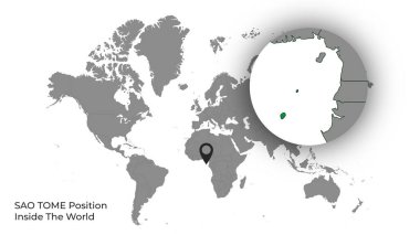 SAO TOME Position Inside the World with Flag in Map clipart