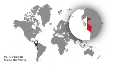 Haritada Bayrakla Dünya İçinde Peru Konumu