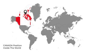 Haritada Bayrak Olan Dünya İçinde Kanada Konumu
