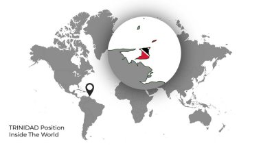 TRINIDAD AND TOBAGO Position Inside the World with Flag in Map clipart