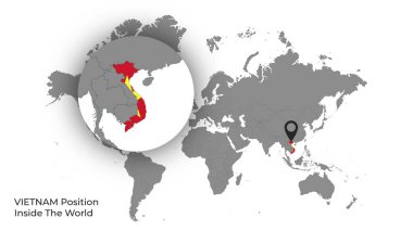 Dünya İçinde VİETNAM Konumu Haritada Bayrak Var