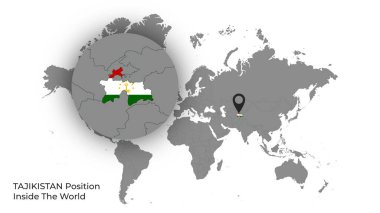 TAJIKISTAN Dünya İçinde Konumu Haritada Bayrak Var