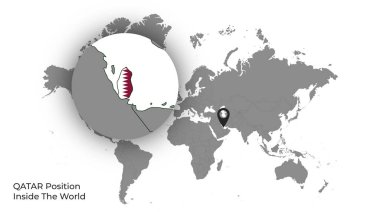 Haritada Bayrakla Dünya İçinde Katar Konumu