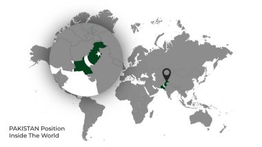 PAKISTAN Dünya İçinde Konumu Haritada Bayrak Var
