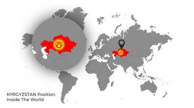KYRGYZSTAN Haritada Bayrakla Dünya İçinde Konum