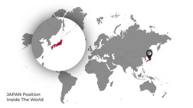 Haritada Bayrakla Dünya İçinde Japon Konumu