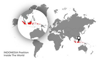 Haritada Bayrakla Dünya İçinde INDONEZYA Konumu