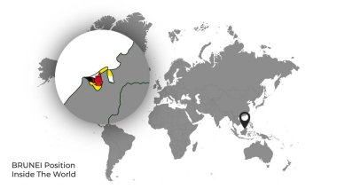 Haritada Bayrakla Dünya İçinde BRUNEI Konumu