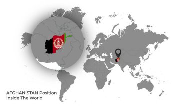 AFGHANISTAN Dünya İçinde Konum Haritada Bayrak Var