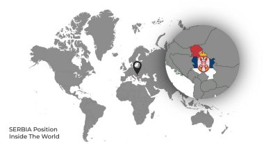 SERBIA Position Inside the World with Flag in Map clipart