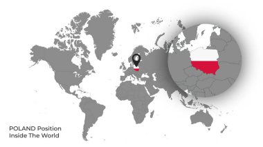 POLAND Dünya İçinde Konumu Haritada Bayrak Var