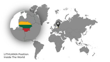 Haritada Bayrakla Dünya İçinde LITHUANIA Konumu