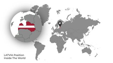 Haritada Bayrakla Dünya İçinde LATVIA Konumu