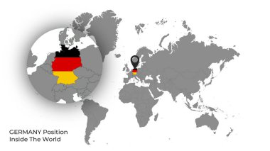 Haritada Bayrakla Dünya İçinde GERMANY Konumu