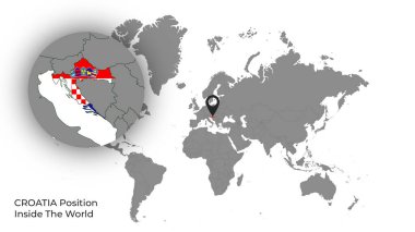 Haritada Bayrakla Dünya İçinde CROATIA Konumu