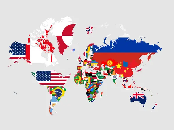 Her Ülkenin Bayraklarını Vurgulayan Dünya Haritası