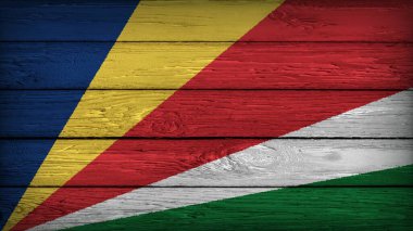 The flag of SEYCHELLES painted on a wooden table with Original Colors clipart