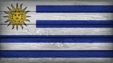 Uruguay bayrağı ahşap bir masaya orjinal renklerle boyanmış.